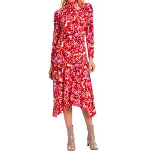 Donna Morgan dress twist neck floral red/purple size 10